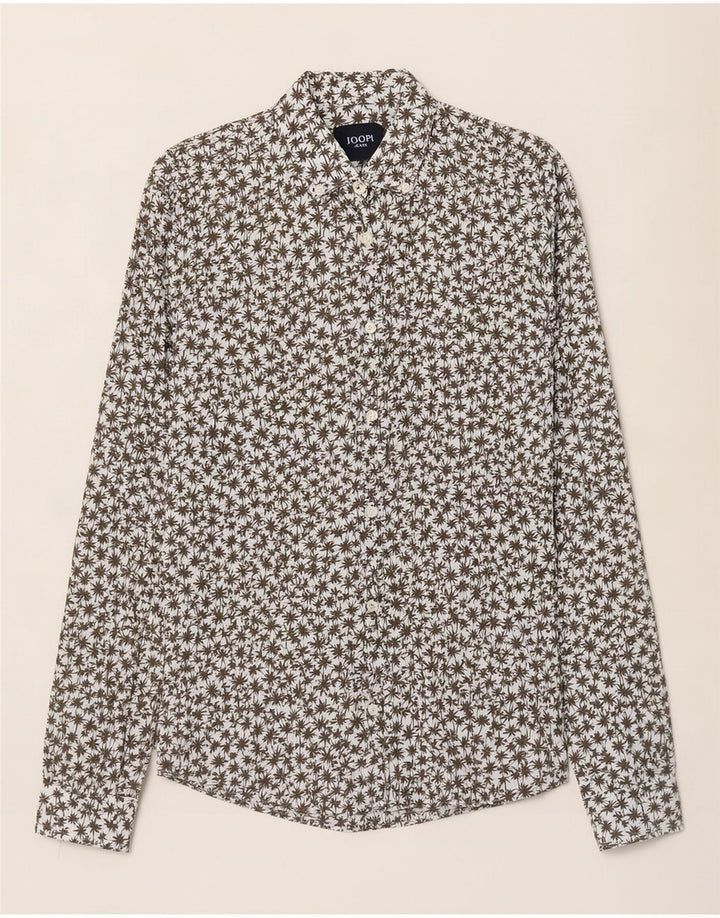 Camisa havaiana masculina Joop média branca floral de linho