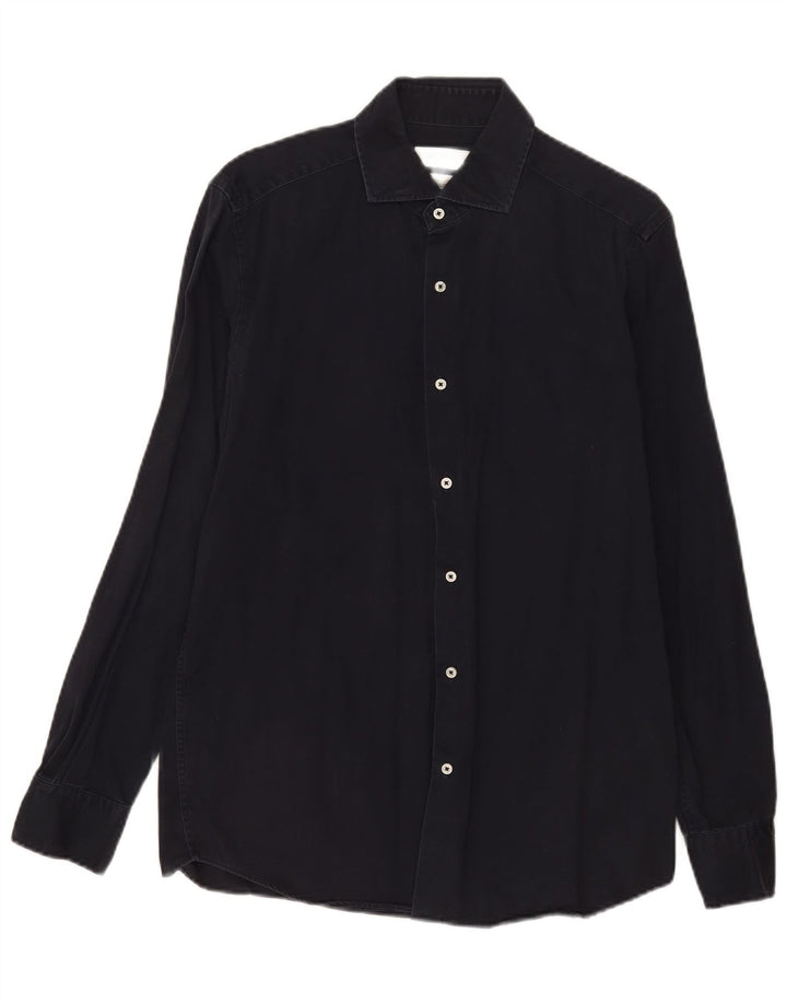 Camisa masculina Massimo Dutti média azul marinho algodão clássico