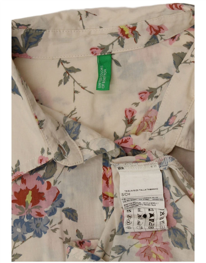 Camisa Benetton Feminina UK 10 Pequena Off White Floral