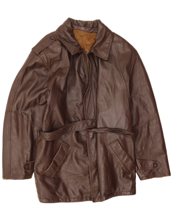 Jaqueta de couro militar masculina vintage IT 52 XL couro marrom