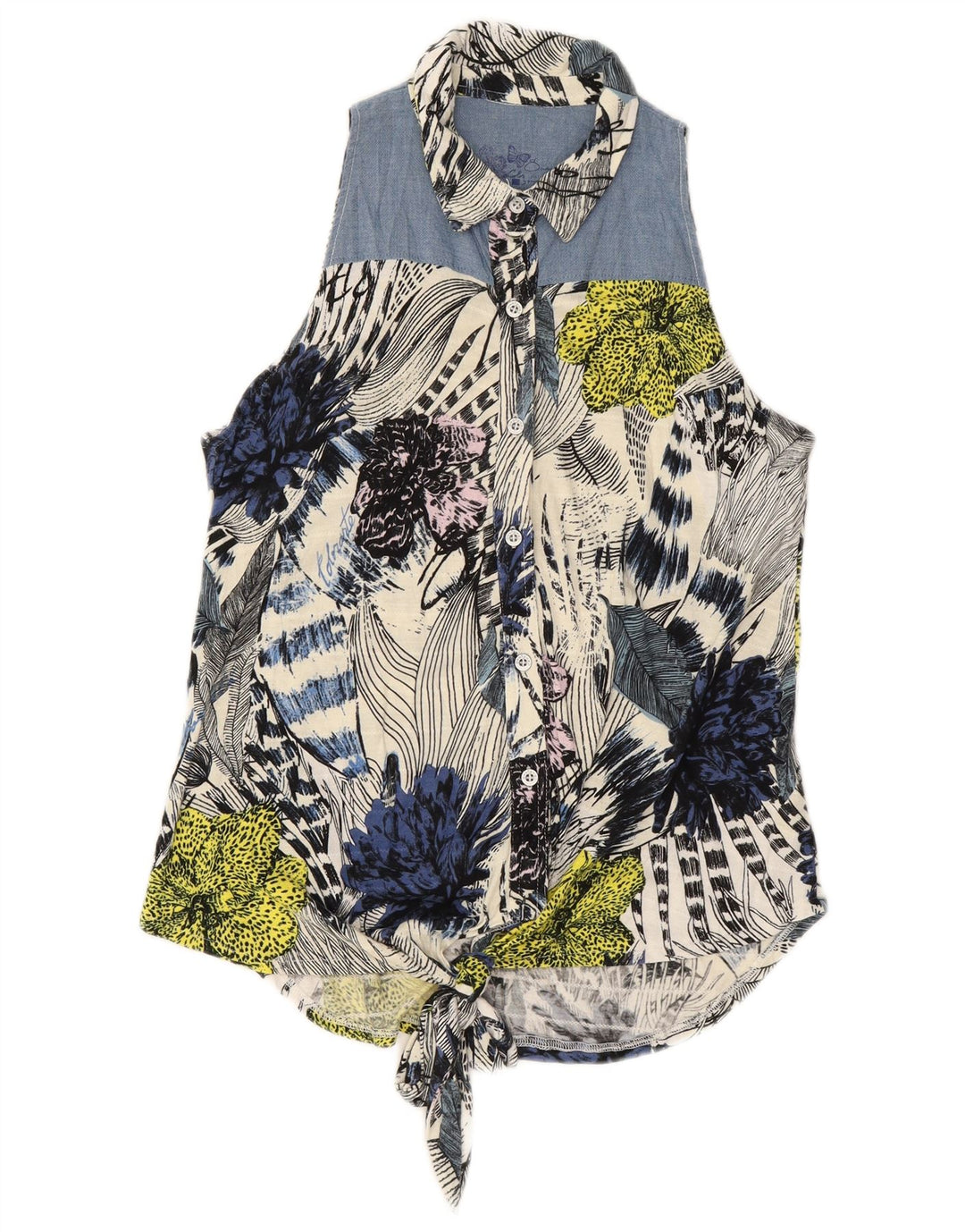 Blusa feminina sem mangas DESIGUAL UK 14 média floral multicolorida