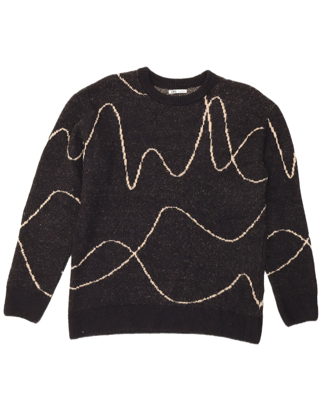 Zara Suéter masculino com gola redonda XL preto listrado