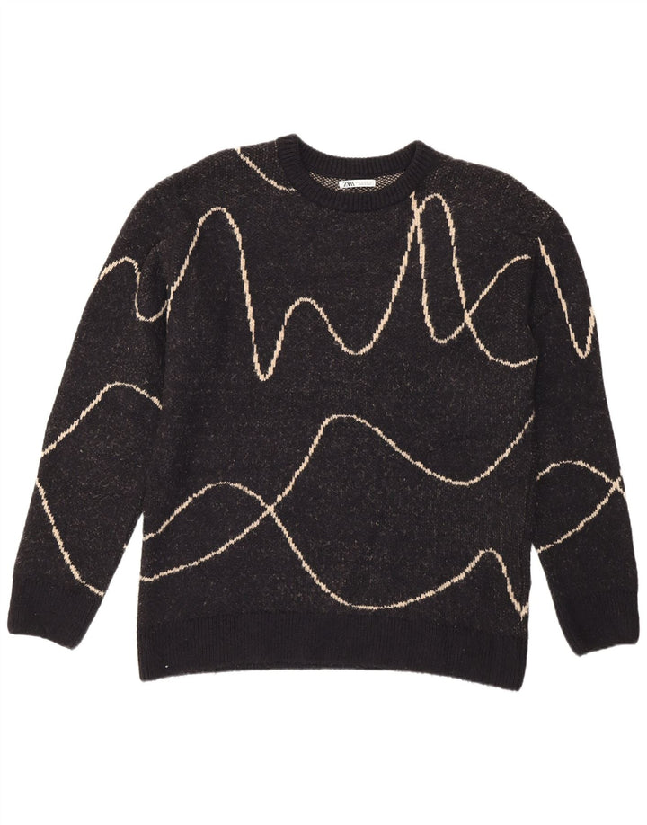 Zara Suéter masculino com gola redonda XL preto listrado