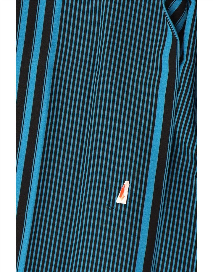 Saia plissada feminina VINTAGE IT 44 médio W32 poliéster listrado azul