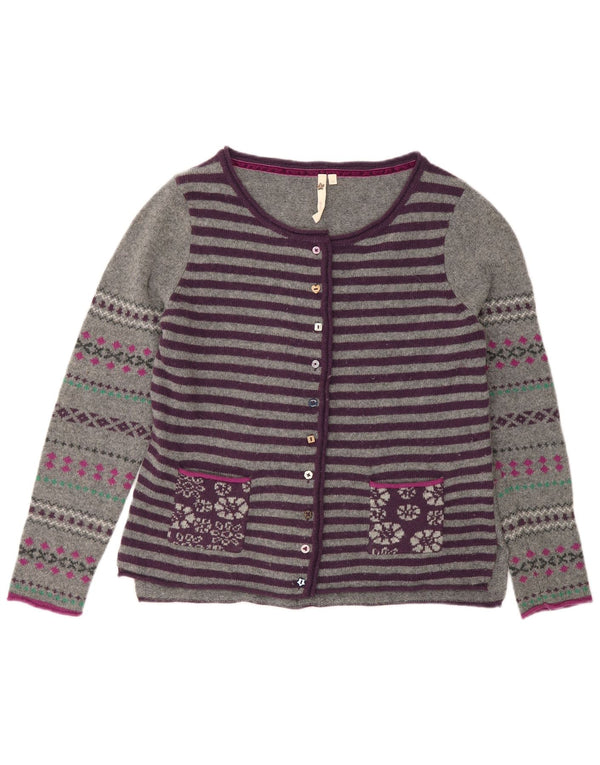 Suéter cardigã feminino White Stuff UK 12 lã listrada cinza médio