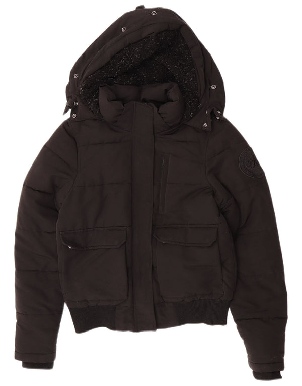 Jaqueta acolchoada com capuz feminina Superdry UK 12 poliéster preto médio