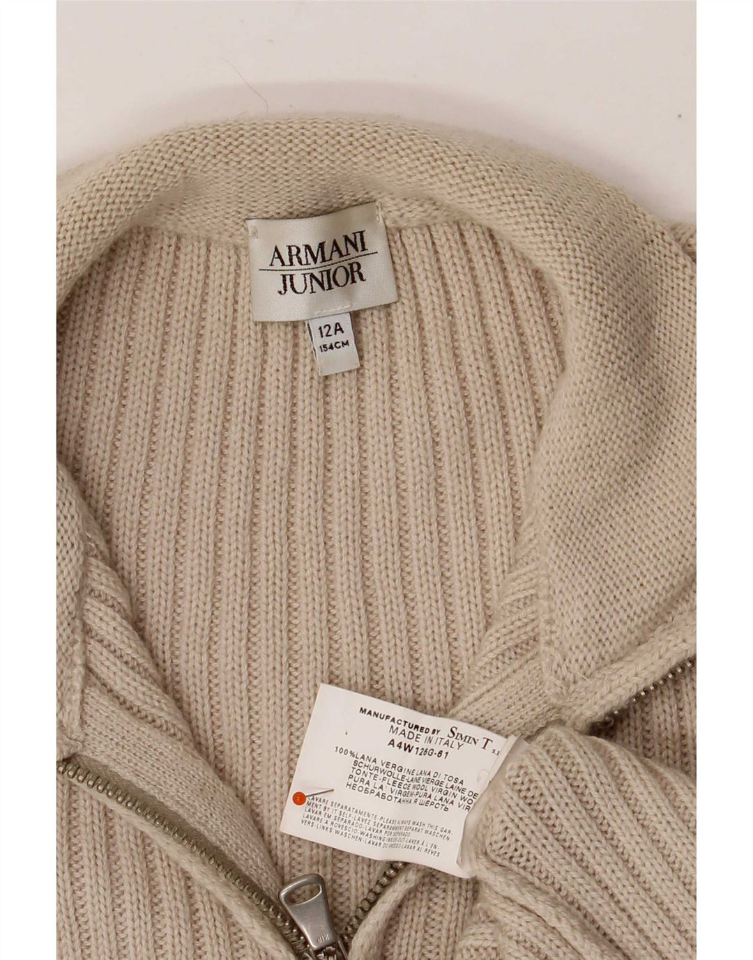 Suéter cardigã Armani Boys 11-12 anos lã virgem bege