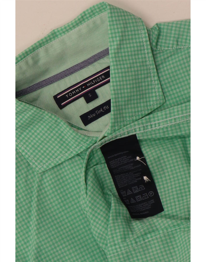 Camisa masculina Tommy Hilfiger pequena verde algodão guingão