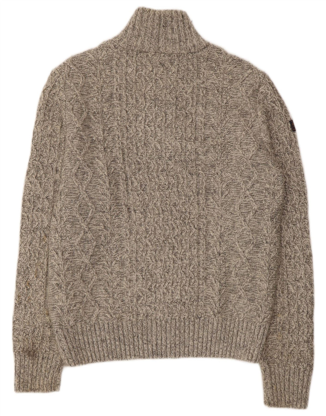 Suéter masculino SUPERDRY com zíper e gola grande de lã manchada bege