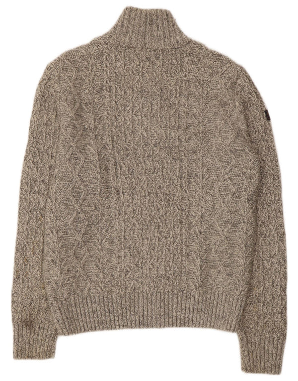 Suéter masculino SUPERDRY com zíper e gola grande de lã manchada bege