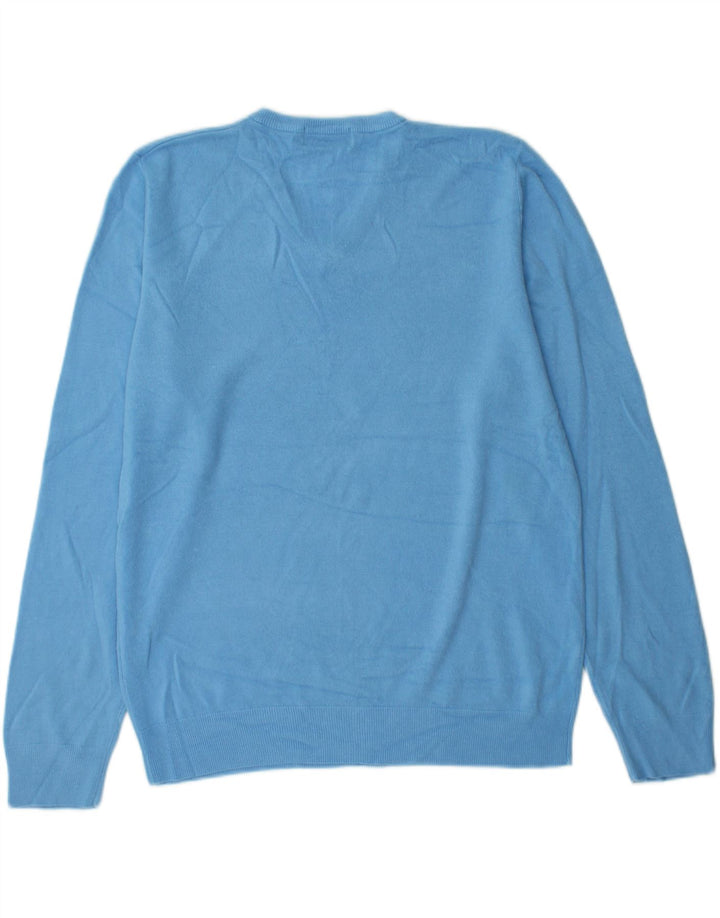 Suéter masculino Marks & Spencer com decote em V grande acrílico azul