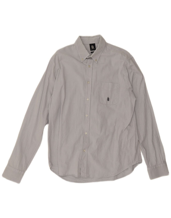 Camisa masculina de ajuste regular Marina Yachting tamanho 42 listra cinza grande