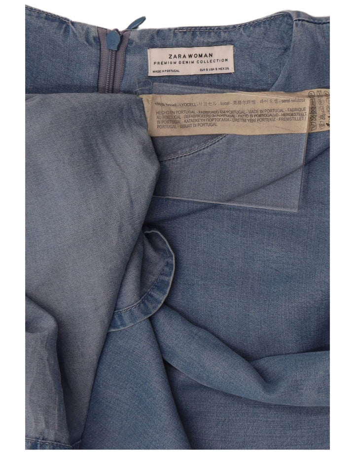 Vestido feminino Zara manga 3/4, Reino Unido 10 pequeno azul Lyocell