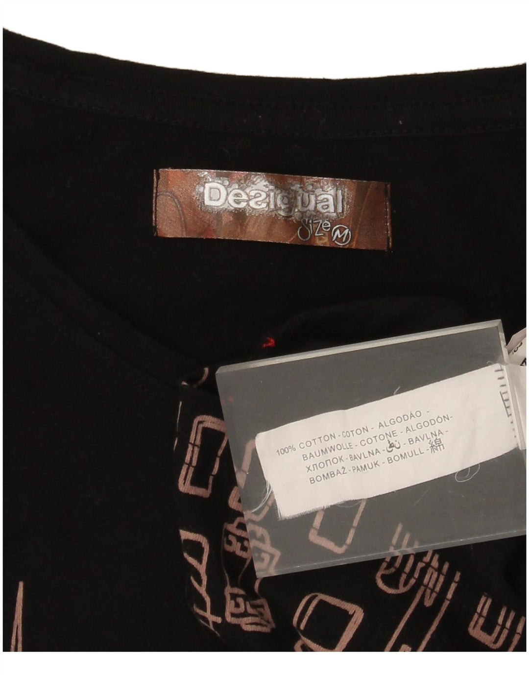 Desigual feminino Barcelona gráfico top manga comprida Reino Unido 12 algodão preto médio