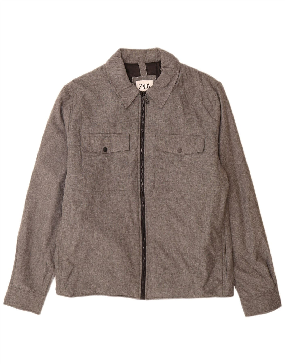 Jaqueta utilitária masculina Zara UK 40 poliéster cinza grande