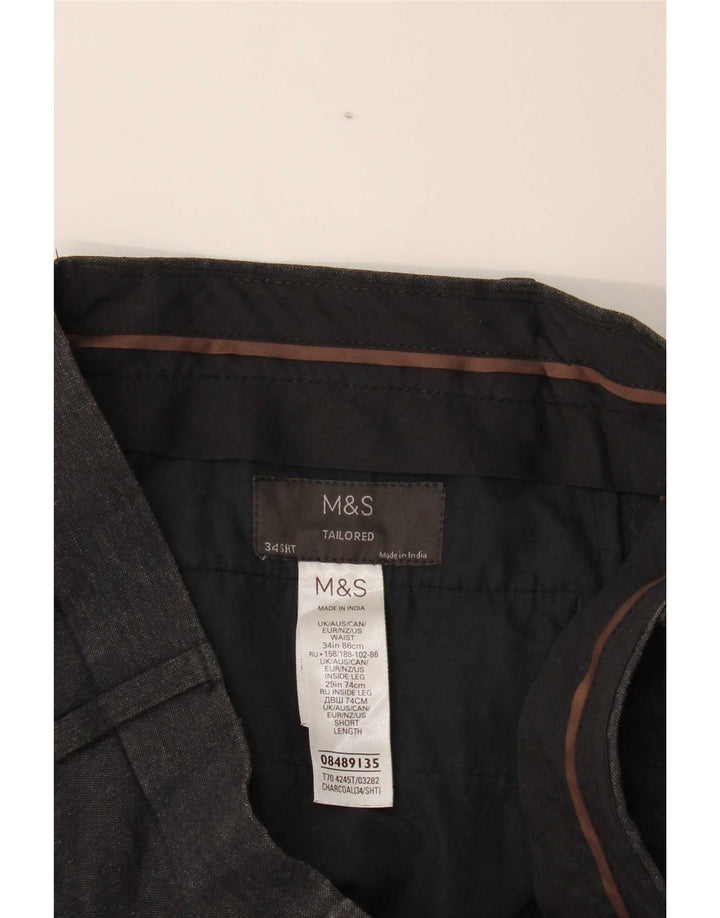 Calça masculina de terno reto sob medida Marks & Spencer W34 L29 poliéster cinza