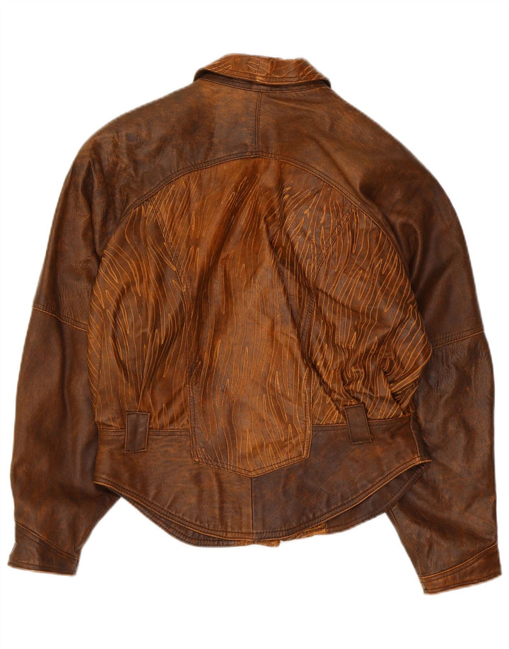 Jaqueta de couro bomber feminina vintage IT 44 motociclista marrom médio tie-dye