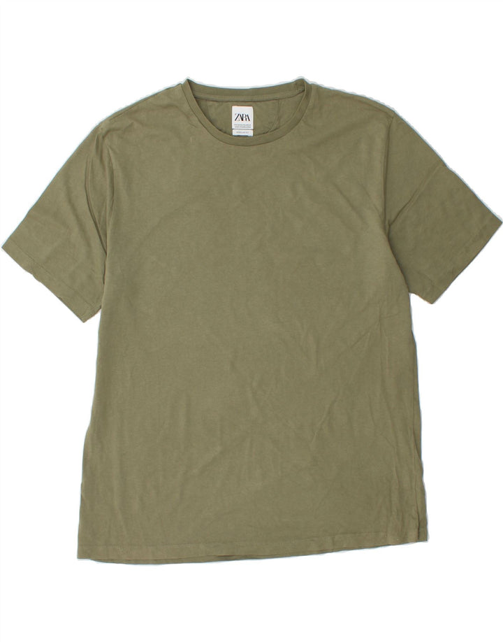 ZARA Mens Regular Fit T-Shirt Top 2XL Khaki Cotton Vintage Zara and Second-Hand Zara from Messina Hembry 