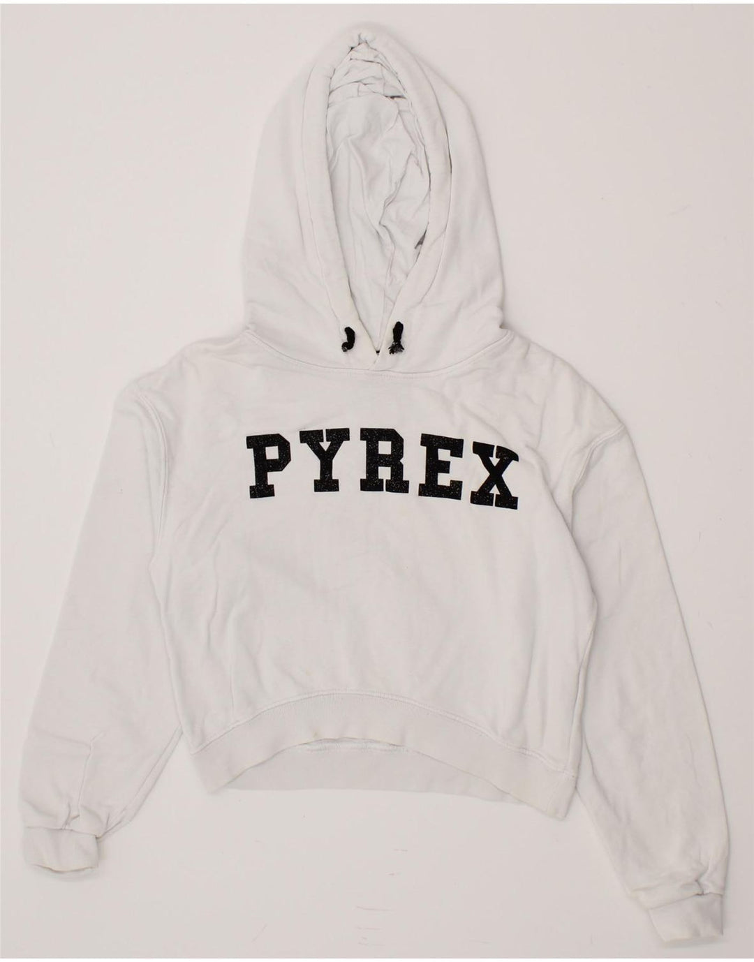 PYREX Girls Crop Graphic Hoodie Jumper 10-11 Years XL  White Cotton Vintage Pyrex and Second-Hand Pyrex from Messina Hembry 
