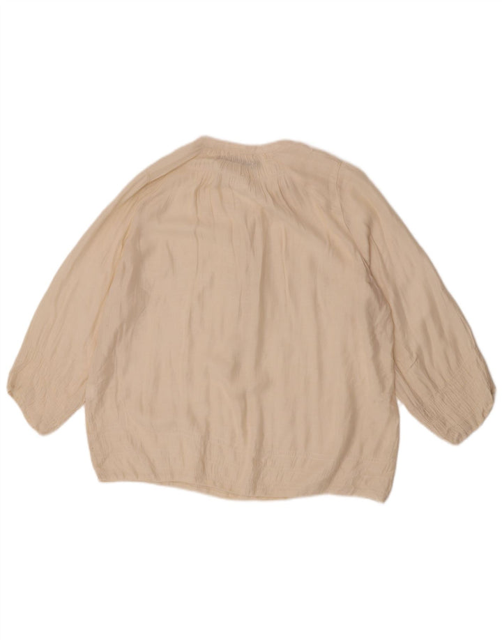 Zara blusa feminina manga 3/4 top UK 14 médio off white