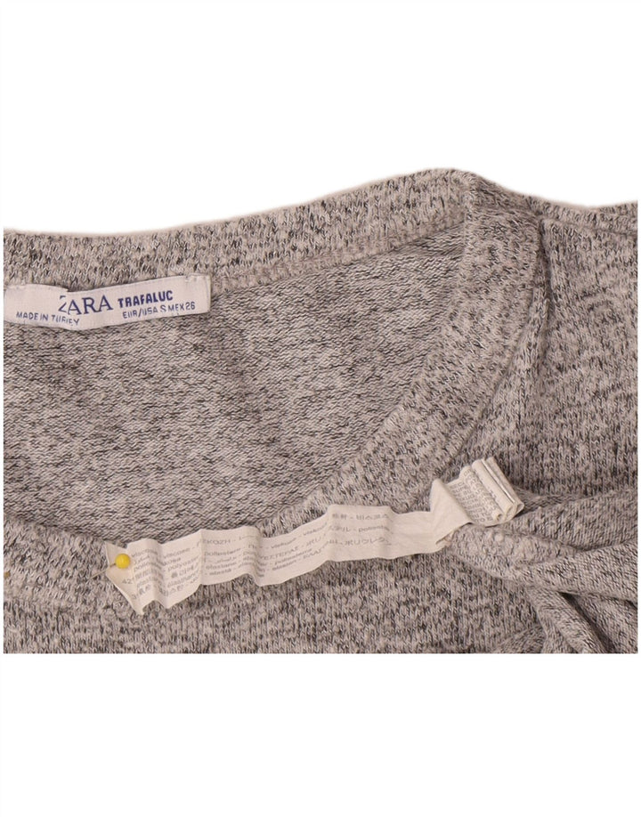 Zara Womens Crop Top Manga Longa Reino Unido 8 Pequeno Viscose Cinza