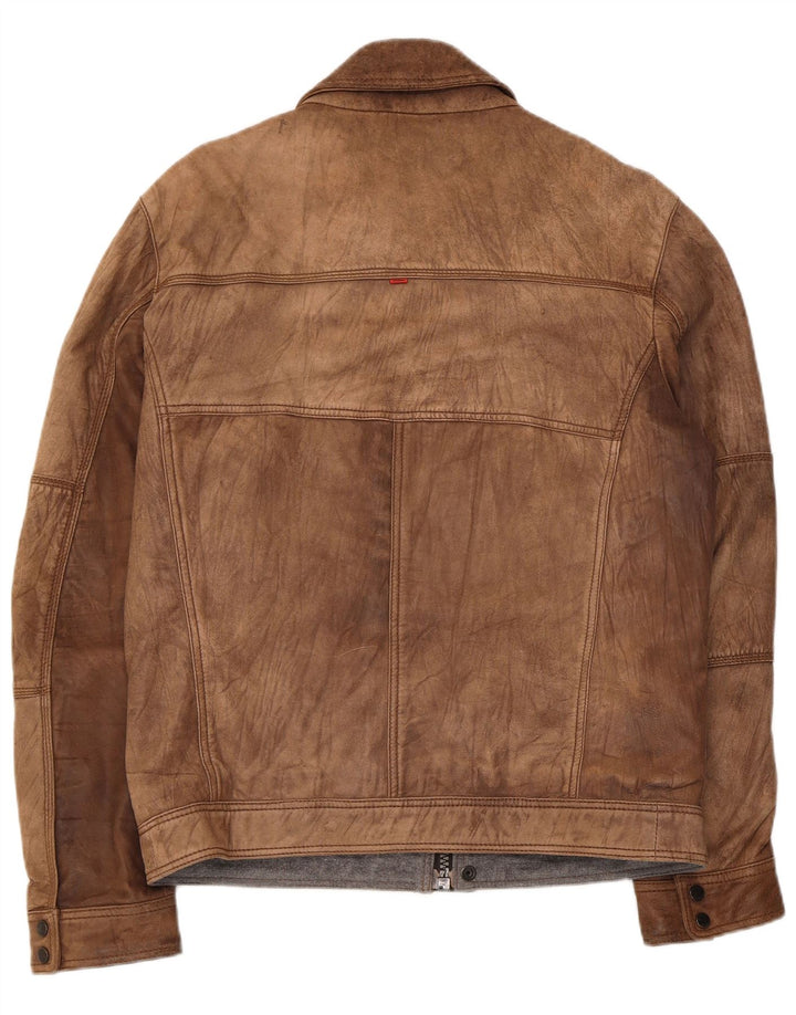 Jaqueta de couro masculina vintage IT 52 grande marrom