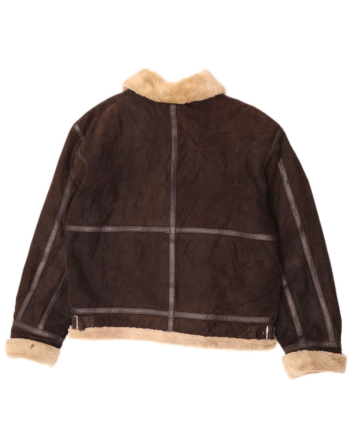 Jaqueta masculina de couro Sherpa Conbipel Reino Unido 40 grande marrom