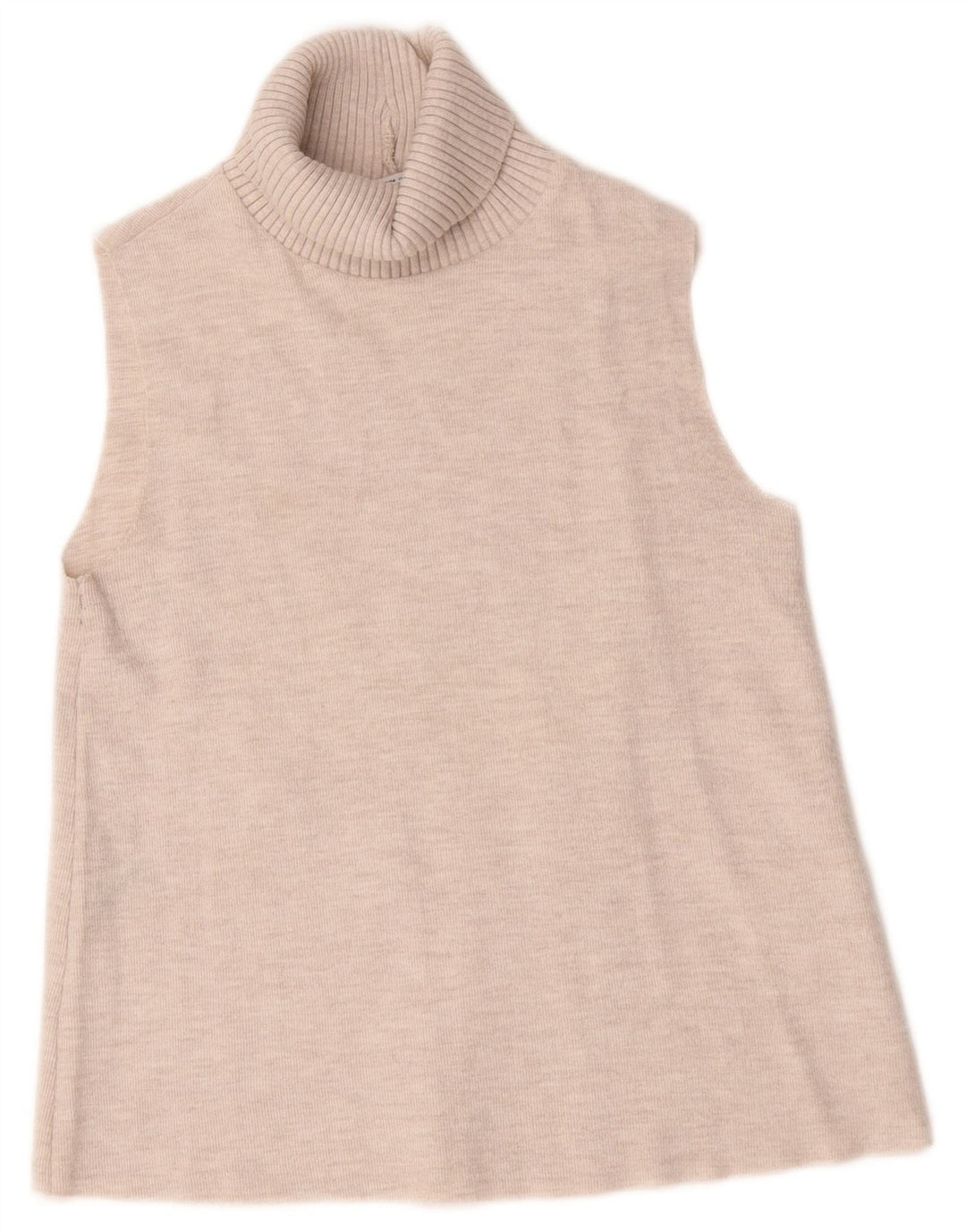 Zara Womens Roll Neck Vest Top Reino Unido 12 Algodão Bege Médio