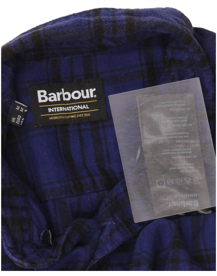 Camisa masculina de flanela Barbour de algodão xadrez azul médio