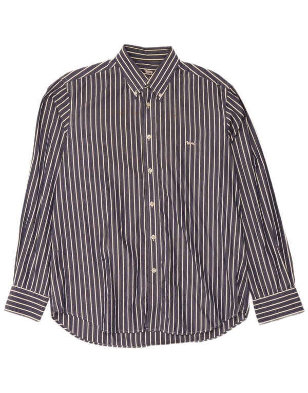 Harmont & Blaine Mens Regular Fit Shirt XL Navy Blue Striped Cotton