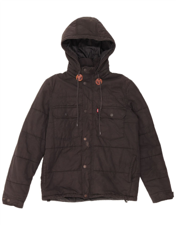 Jaqueta masculina acolchoada com capuz Levi's UK 38 algodão preto médio