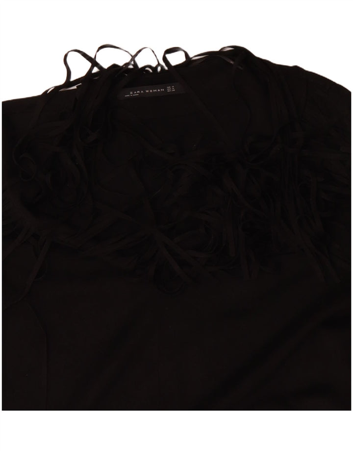 Vestido túnica feminino de manga comprida ZARA Reino Unido 14 poliéster preto médio