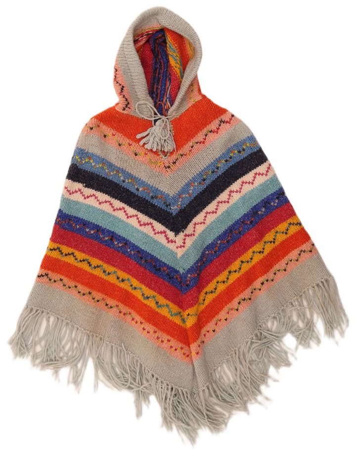 Poncho com capuz feminino vintage, tamanho único, geométrico multicolorido