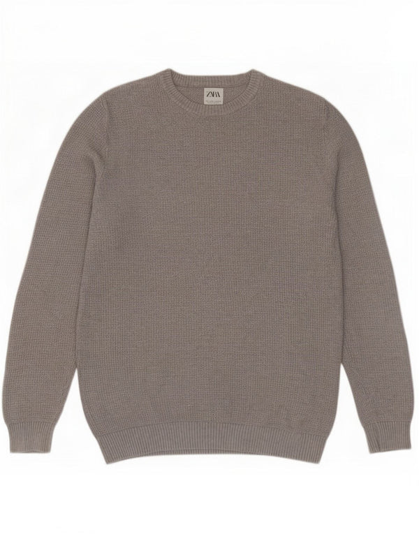 Suéter masculino Zara com gola redonda, grande algodão cinza