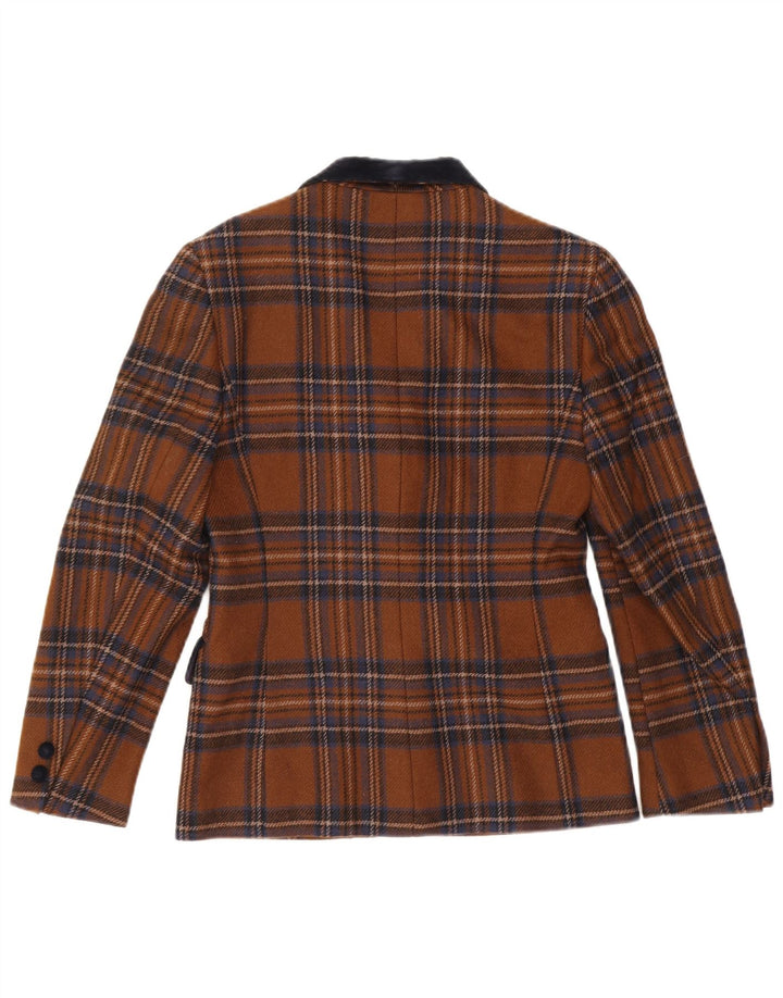 Jaqueta blazer feminina de 3 botões Misstwidd IT 42 lã xadrez marrom médio