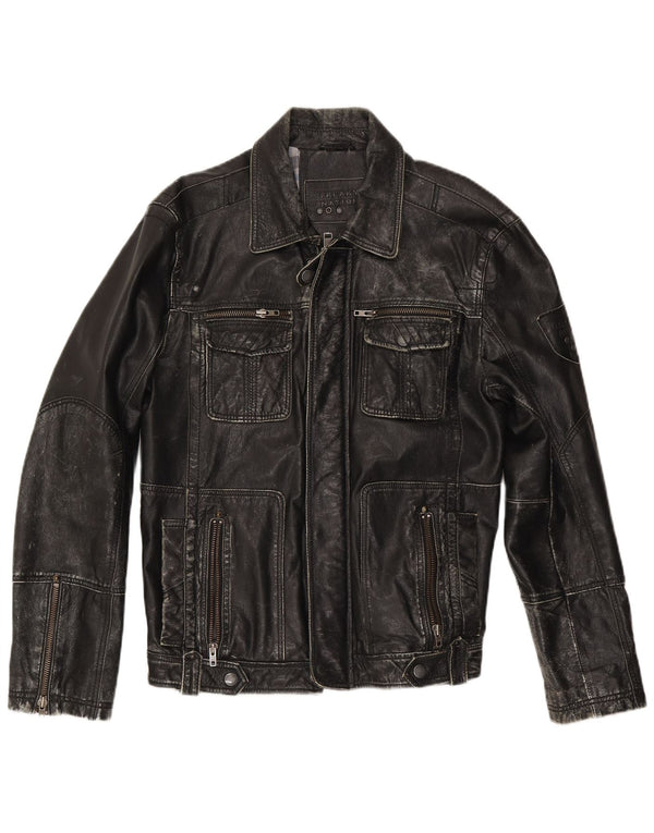 Jaqueta de couro masculina FREAKY NATION UK 42 XL couro preto
