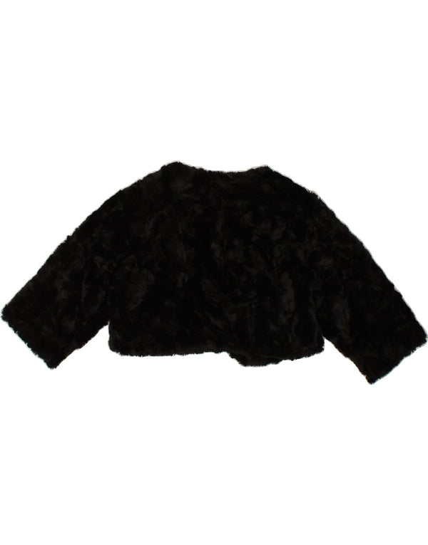Jaqueta Bolero feminina VINTAGE de pele sintética Reino Unido 12 acrílico preto médio