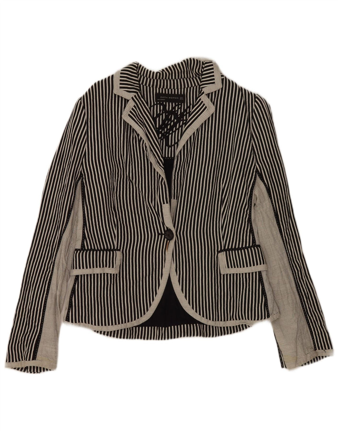 Jaqueta blazer feminina Zara com 1 botão UK 18 XL algodão listrado preto