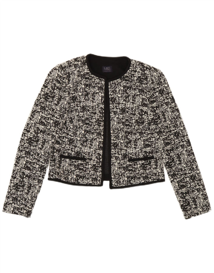 Bolero Jumper feminino Marks & Spencer Reino Unido 10 pequeno preto geométrico