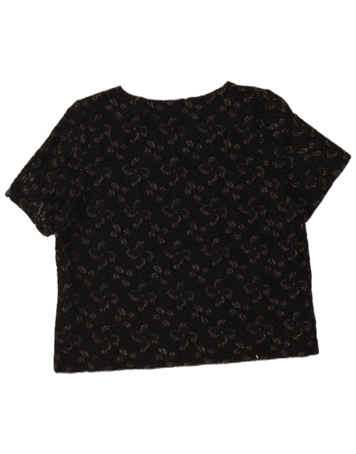 Blusa feminina Eastex UK 16 grande poliamida floral preta