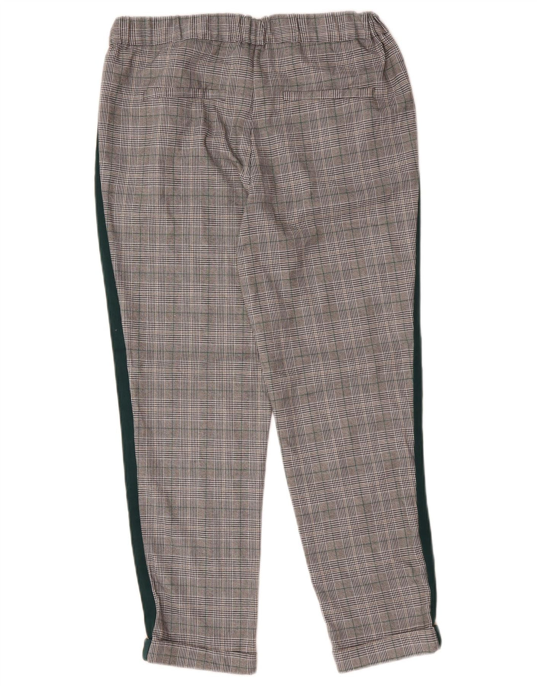 Zara Calça feminina reta cortada média W28 L25 cinza xadrez poliéster
