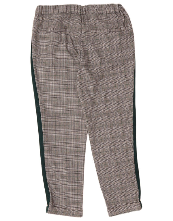 Zara Calça feminina reta cortada média W28 L25 cinza xadrez poliéster