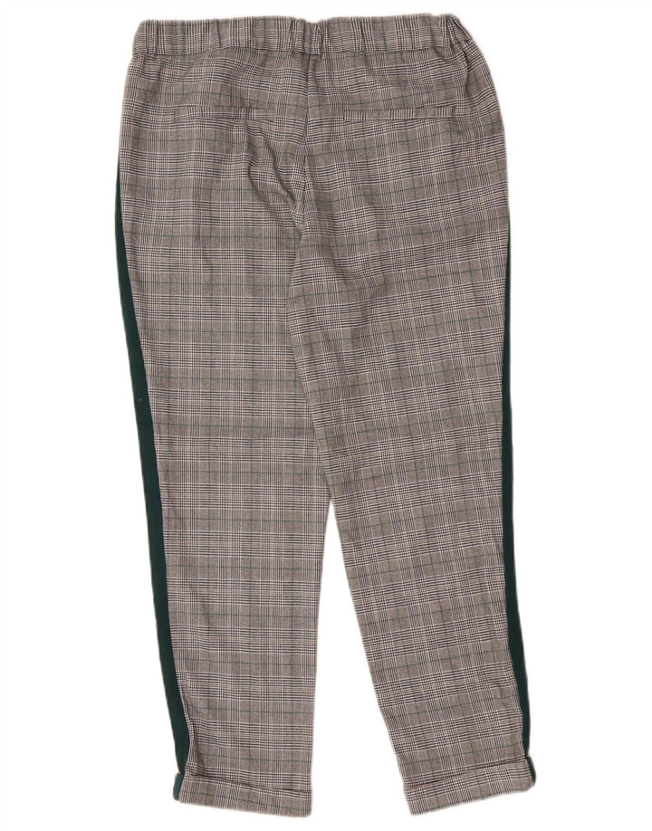 Zara Calça feminina reta cortada média W28 L25 cinza xadrez poliéster