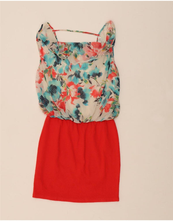 Vestido feminino Zara com cintura baixa UK 12 médio vermelho floral