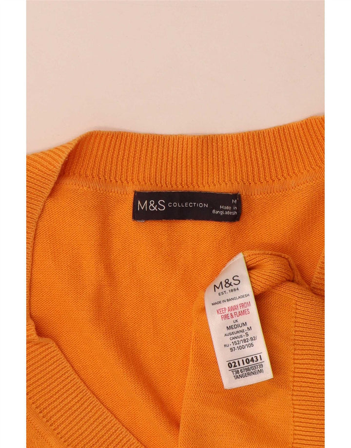 Suéter masculino Marks & Spencer com gola V e algodão laranja médio