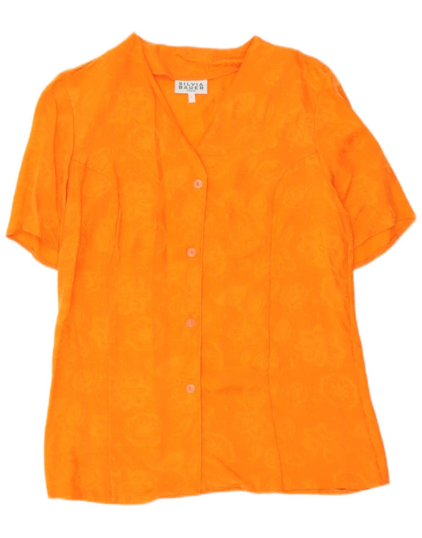 Blusa feminina Silvia Bauer de manga curta Reino Unido 16 grande laranja floral