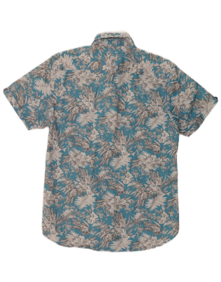 Camisa masculina de manga curta Ted Baker tamanho 3 algodão floral azul médio