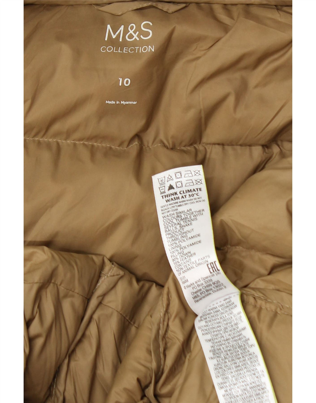 Casaco feminino acolchoado com capuz grande Marks & Spencer Reino Unido 10 pequeno bege
