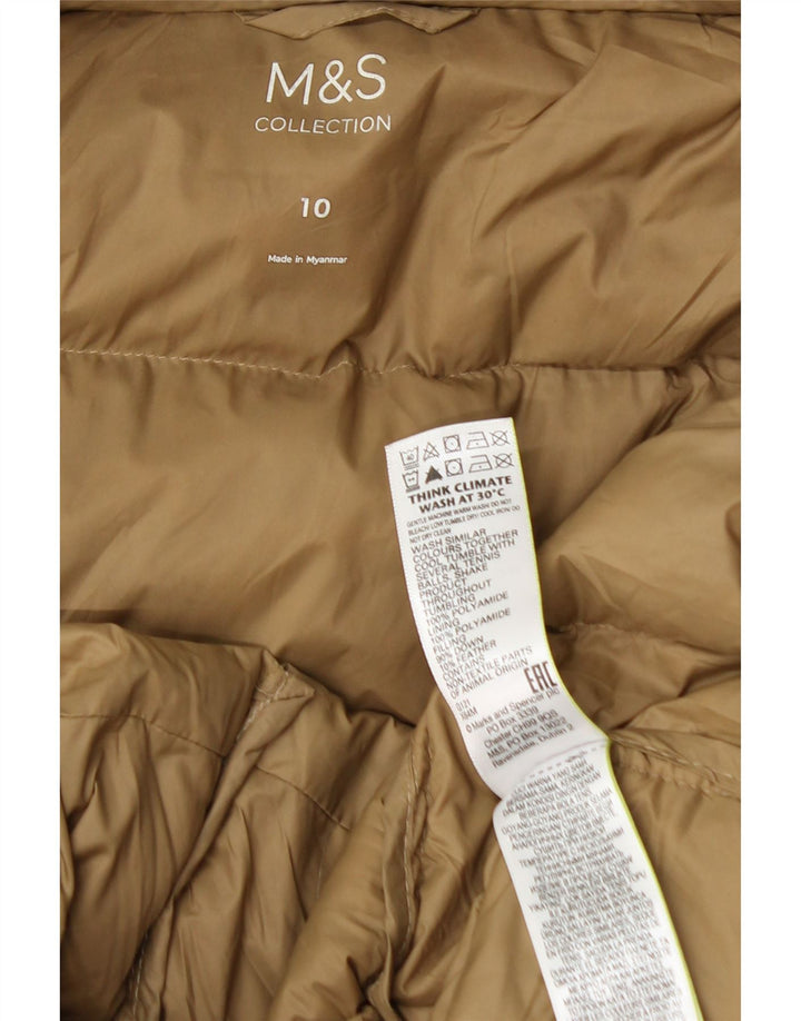 Casaco feminino acolchoado com capuz grande Marks & Spencer Reino Unido 10 pequeno bege