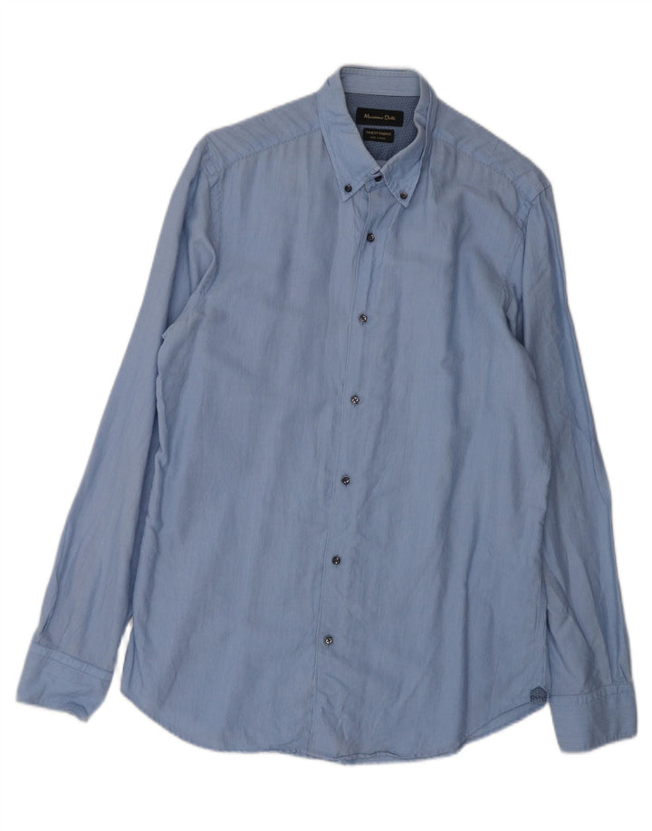 MASSIMO DUTTI Mens Shirt Medium Blue Pinstripe Cotton Vintage Massimo Dutti and Second-Hand Massimo Dutti from Messina Hembry 